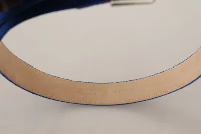 Dolce & Gabbana Blue Velvet Silver Logo Engraved Metal Buckle Belt In Blue