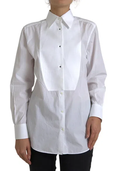 Dolce & Gabbana Cotton Collared Long Sleeves Shirt White In White