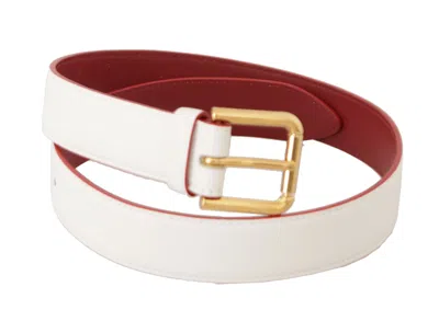 Dolce & Gabbana White Calf Leather Two-toned Gold Metal Buckle Belt In White