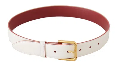 Dolce & Gabbana White Calf Leather Two-toned Gold Metal Buckle Belt In White