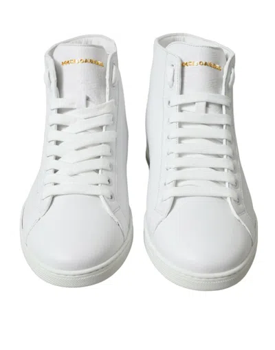 Dolce & Gabbana Elegant White Leather High Top Men's Sneakers In White