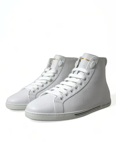 Dolce & Gabbana Elegant White Leather High Top Men's Sneakers In White
