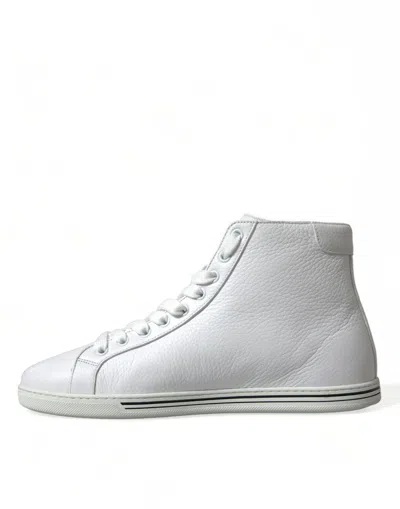 Dolce & Gabbana Elegant White Leather High Top Men's Sneakers In White