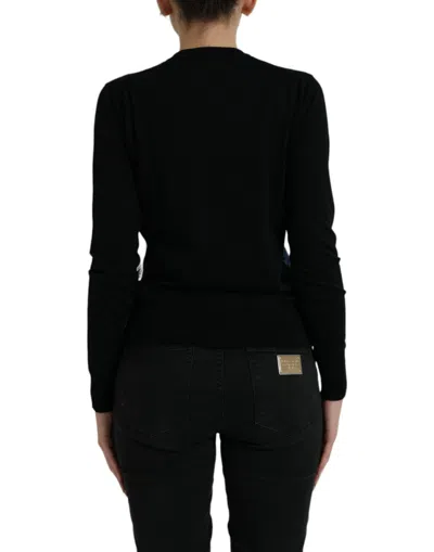 Dolce & Gabbana Black Bird Wool Long Sleeve Cardigan Sweater In Black