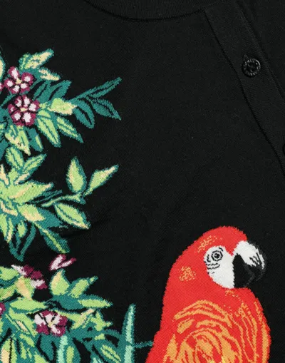 Dolce & Gabbana Black Bird Wool Long Sleeve Cardigan Sweater In Black