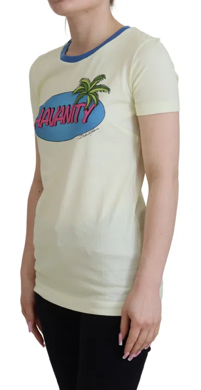 Dolce & Gabbana Yellow Havanity Round Neck Tee Cotton T-shirt In White