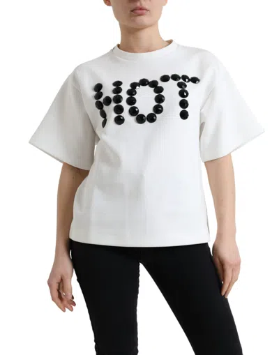 Dolce & Gabbana Embellished Crew Neck Fashion Tee In White