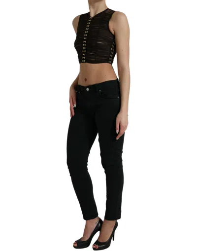 Dolce & Gabbana Brown Embellished Nylon Stretch Cropped Top In Blue