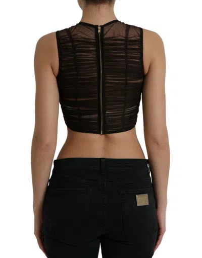 Dolce & Gabbana Brown Embellished Nylon Stretch Cropped Top In Blue