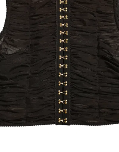 Dolce & Gabbana Brown Embellished Nylon Stretch Cropped Top In Blue