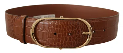 Dolce & Gabbana Brown Wide Waist Leather Gold Oval Metal Buckle Belt In Brown