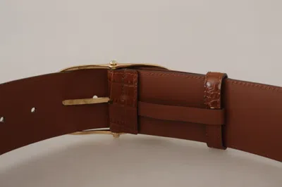 Dolce & Gabbana Brown Wide Waist Leather Gold Oval Metal Buckle Belt In Brown