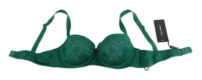 Dolce & Gabbana Green Silk Stretch Floral Lace Bra Underwear In Green