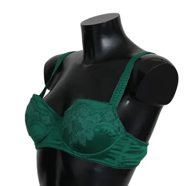 Dolce & Gabbana Green Silk Stretch Floral Lace Bra Underwear In Green