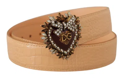 Dolce & Gabbana Beige Croc Pattern Devotion Heart Dg Waist Buckle Belt In Neutral