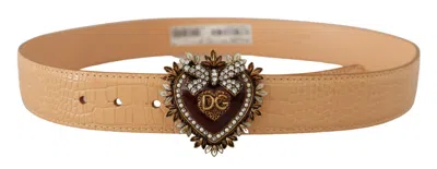 Dolce & Gabbana Beige Croc Pattern Devotion Heart Dg Waist Buckle Belt In Neutral