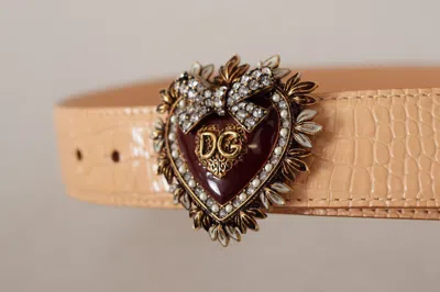 Dolce & Gabbana Beige Croc Pattern Devotion Heart Dg Waist Buckle Belt In Neutral