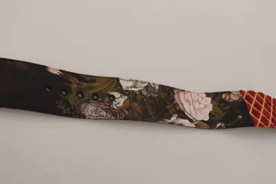 Dolce & Gabbana Multicolor Wide Leather Floral Gold Metal Buckle Belt In Brown