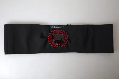 Dolce & Gabbana Black Crystal Brass Wide Waist Runway Belt In Black