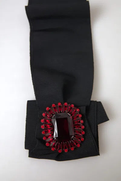 Dolce & Gabbana Black Crystal Brass Wide Waist Runway Belt In Black
