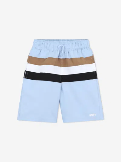 Hugo Boss Boss Boys Striped Swim Shorts In Blue