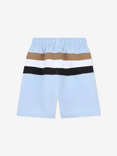 Hugo Boss Boss Boys Striped Swim Shorts In Blue