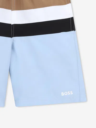 Hugo Boss Boss Boys Striped Swim Shorts In Blue