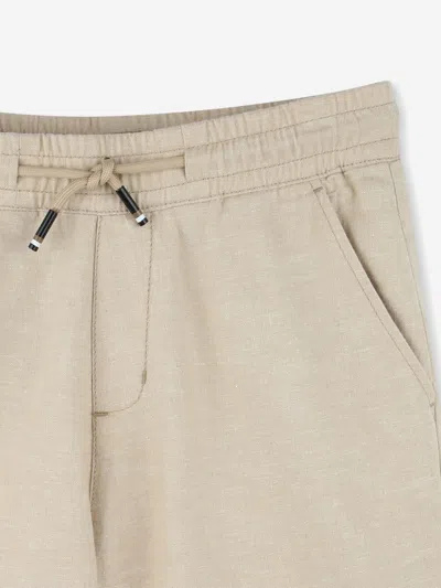 Hugo Boss Boss Boys Linen Bermuda Shorts In Brown