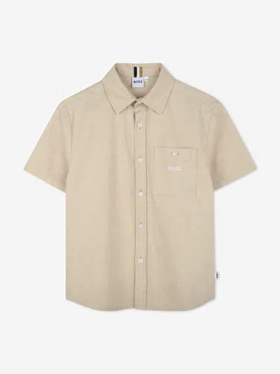 Hugo Boss Boss Boys Linen Shirt In Brown