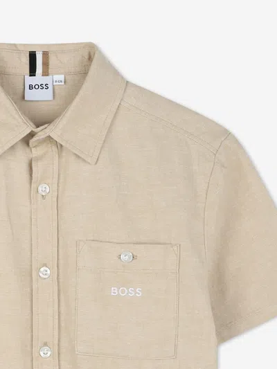 Hugo Boss Boss Boys Linen Shirt In Brown