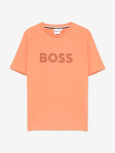Hugo Boss Boss Boys Logo Print T-shirt In Orange