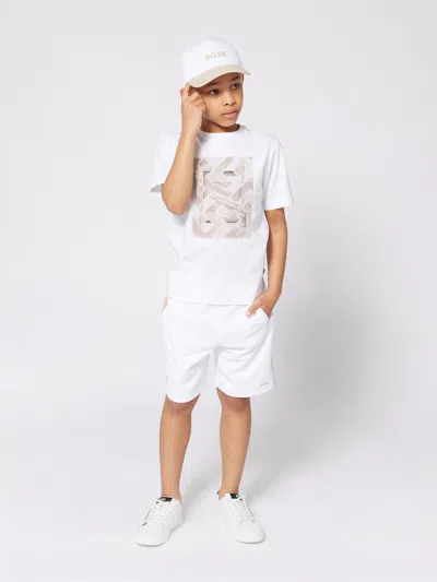Hugo Boss Boss Boys Monogram Print T-shirt In White