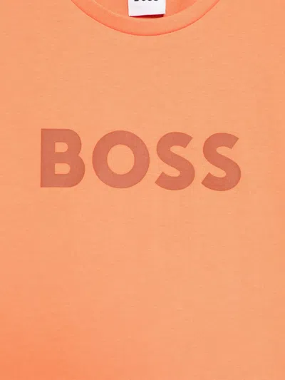 Hugo Boss Boss Boys Logo Print T-shirt In Orange