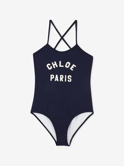 Chloé Logo-print Swimsuit In Blue