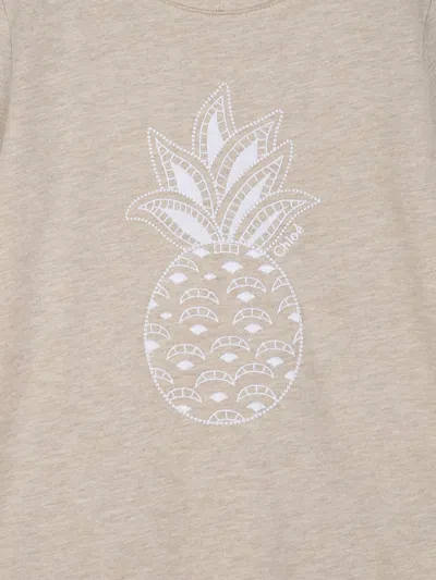 Chloé Girls Embroidered Pineapple T-shirt In Neutral