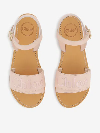 Chloé Girls Leather Logo Sandals