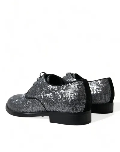 Dolce & Gabbana Silver Sequined Lace Up Men Derby Dress Shoes In Gray