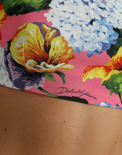 Dolce & Gabbana Multicolor Floral Long Sleeves Cropped Top In Pink
