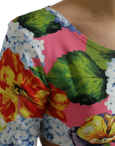 Dolce & Gabbana Multicolor Floral Long Sleeves Cropped Top In Pink