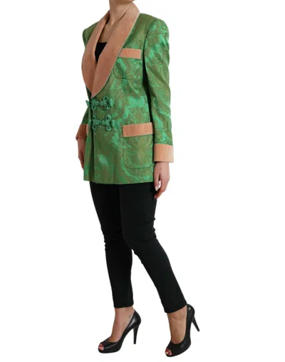 Dolce & Gabbana Green Floral Double Breasted Coat Jacket In Green