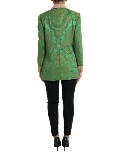 Dolce & Gabbana Green Floral Double Breasted Coat Jacket In Green