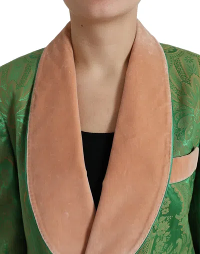 Dolce & Gabbana Green Floral Double Breasted Coat Jacket In Green