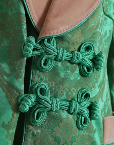 Dolce & Gabbana Green Floral Double Breasted Coat Jacket In Green
