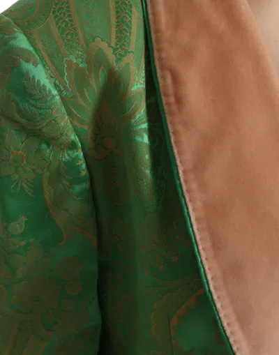 Dolce & Gabbana Green Floral Double Breasted Coat Jacket In Green