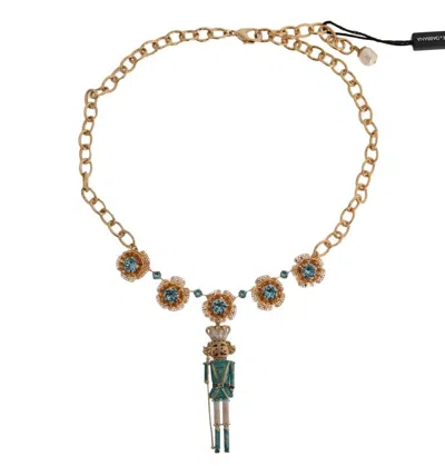 Dolce & Gabbana Gold Brass Handpainted Crystal Floral Necklace In Gold