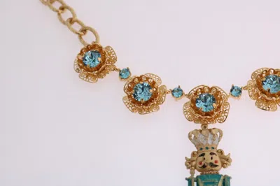 Dolce & Gabbana Gold Brass Handpainted Crystal Floral Necklace In Gold