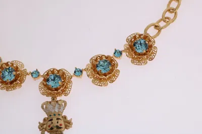 Dolce & Gabbana Gold Brass Handpainted Crystal Floral Necklace In Gold