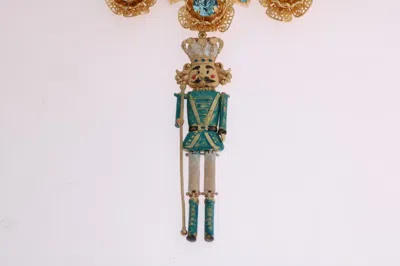 Dolce & Gabbana Gold Brass Handpainted Crystal Floral Necklace In Gold
