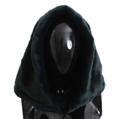 Dolce & Gabbana Green Weasel Fur Crochet Hood Scarf Hat In Black