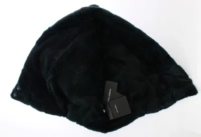 Dolce & Gabbana Green Weasel Fur Crochet Hood Scarf Hat In Black